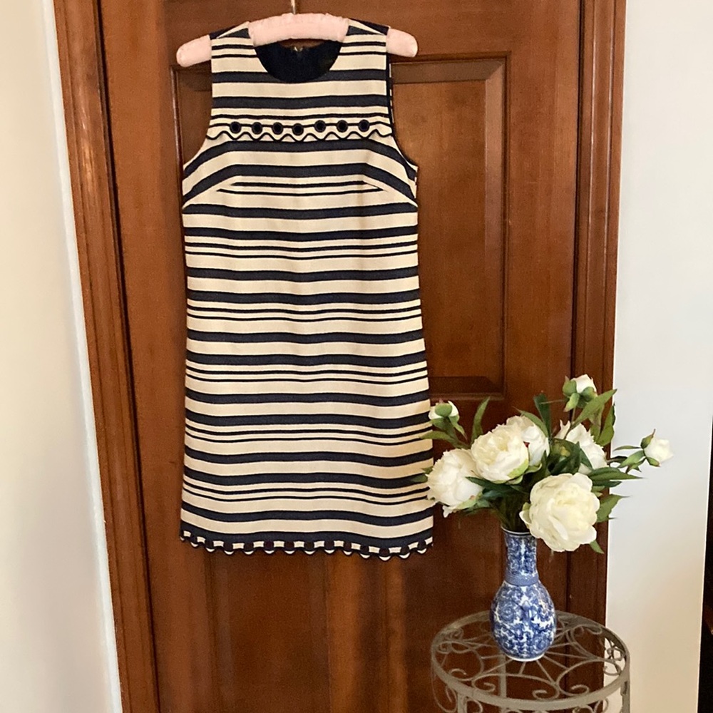 Classy J. Crew beige and blue stripe dress!